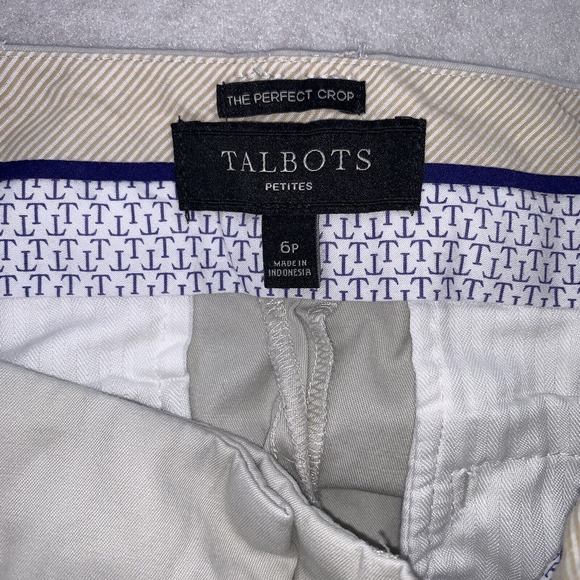 Talbots The Perfect Crop Capris‎ Chino Pants Ivory Flat Front Petites Casual 6P - Picture 6 of 6